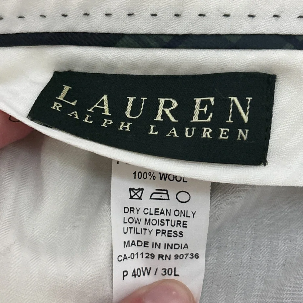 Lauren Ralph Lauren Pants 40x30 Brown Plaid‎ Check Wool Pleated Cuffed Trousers